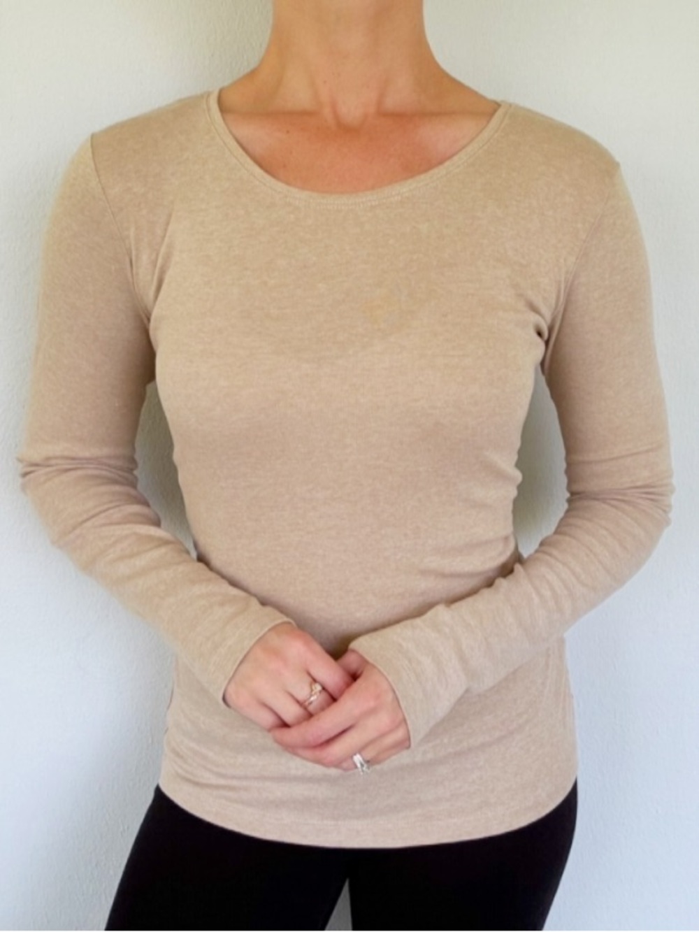 H&M LOGG tan long sleeve cotton stretch tee size large